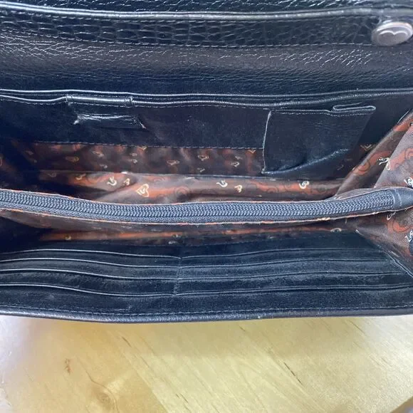 VTG Brighton Black Croc Leather Crossbody Clutch Purse Organizer Wallet Vintages - Picture 12 of 14